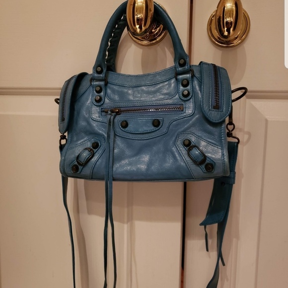 Balenciaga Mini City Blue Leather Crossbody Bag - Picture 1 of 7